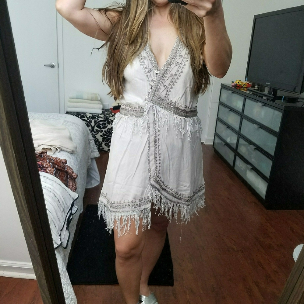 Free People Embroidered Lace Gray Wrap Dress S US
